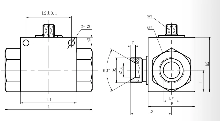 Carbon Steel High Pressure 3-Way Ball Valve --VH3V---G1/4'  BSP Thread