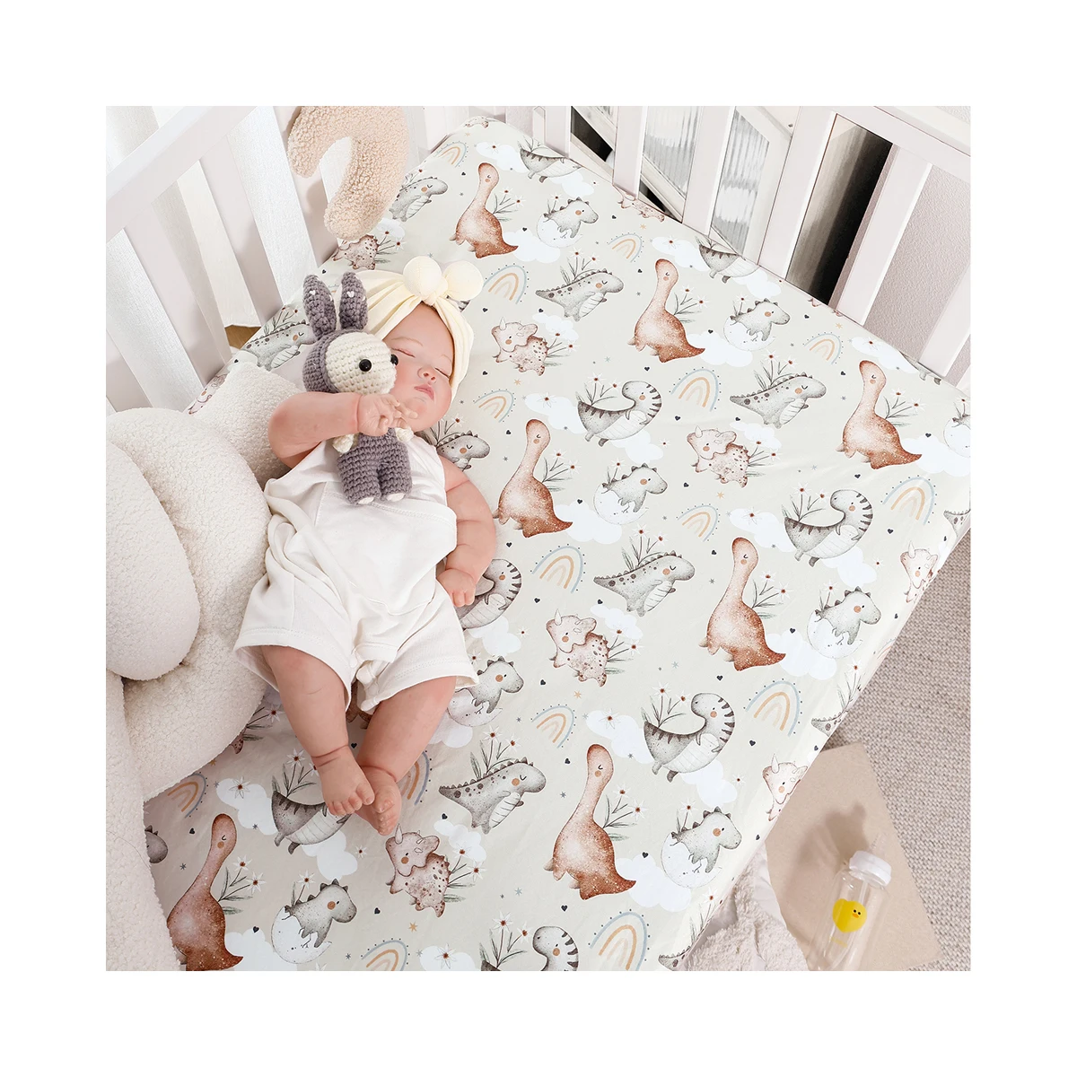 Elinfant  baby bed sheet cover   knitted polyester Kids fitted bed sheet Crib Sheet cover 2 pcs gift set