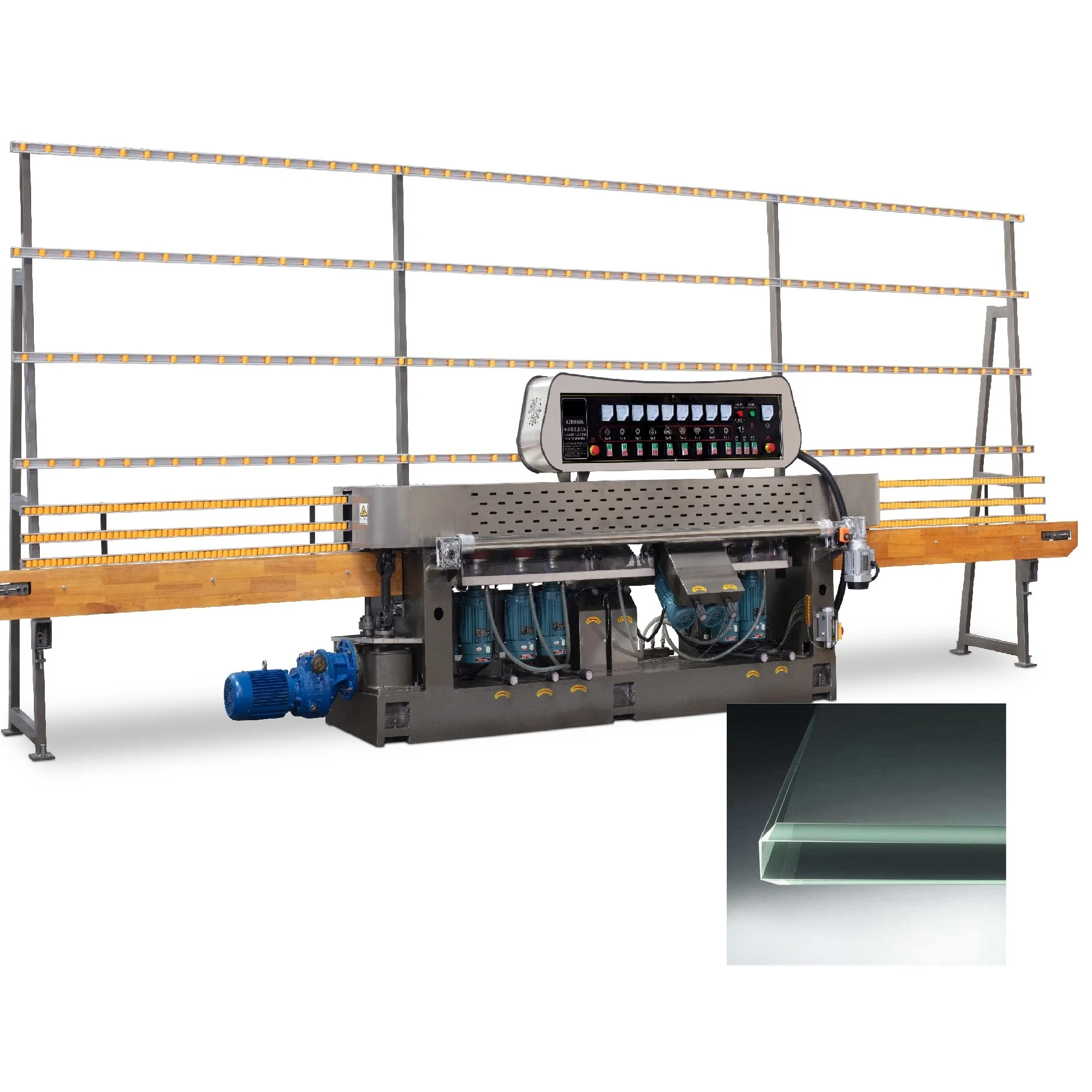 9 Motors Glass Edging Machine Straight Line Glass Edge Polishing Machinery Automatic Stone Mirror Grinding Polisher
