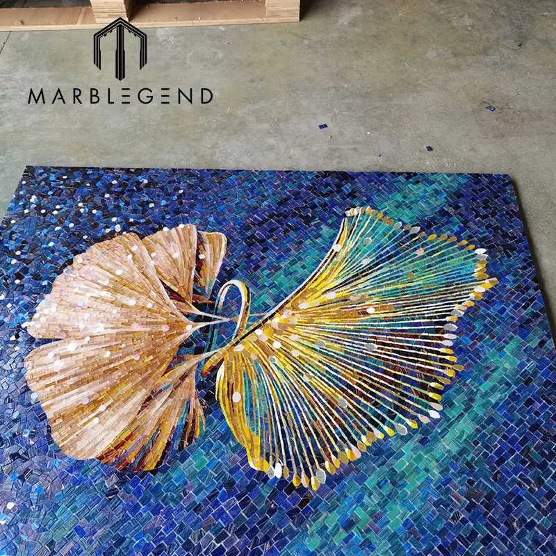 PFM Custom Design Art Mosaic Wall Decoration Dancing leaves Glass Mosaic Art for wall