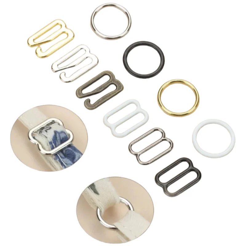 6mm 12mm 15mm Silver Swimwear Strap Rings Sliders And Hooks Zinc Alloy Bra Front Buckle