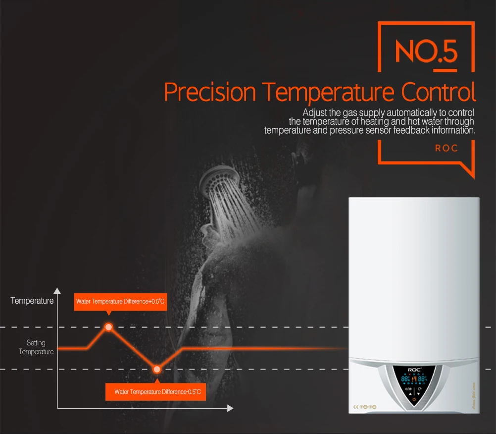 ROC Famous Brand Condensing China Pumps Gas Boiler Instant Hot Water Gas Water Heater Room Heating for Home