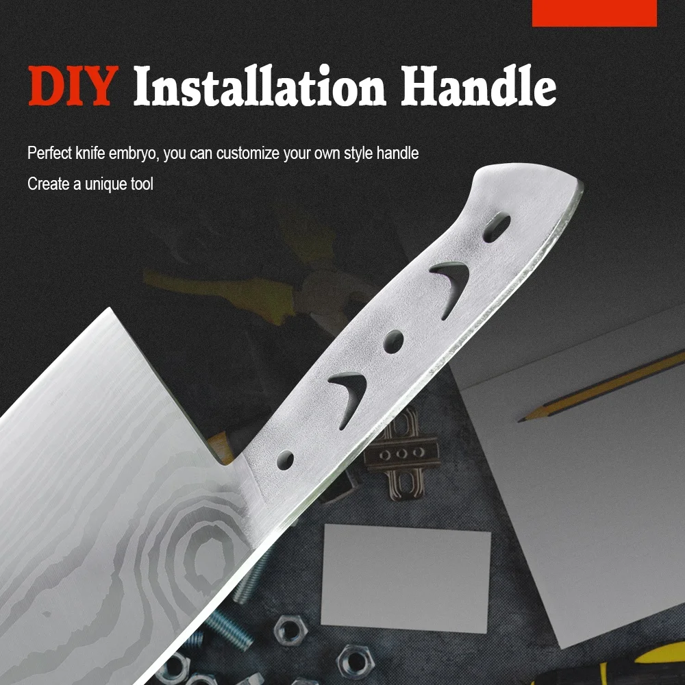 6.65 inch Butcher Knife Accessories DIV Stainless Steel Blade Classic Damascus Laser Pattern Knife Blade Blank without Handles