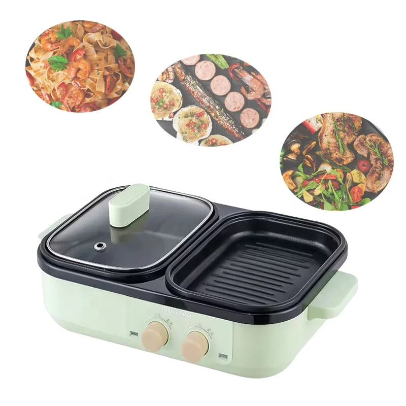 Double Disc Design Portable Cooking Pot Barbecue Grill Electrical Household Electric Hot Nonstick 1200W Multifunction Pot Home