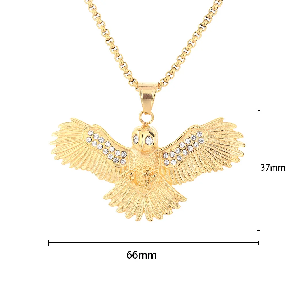 Hip Hop Owl 18K Gold Plated Non Tarnish Cubic Zirconia Non Tarnish Waterproof Stainless Steel Jewelry Pendant for Male Man Mens