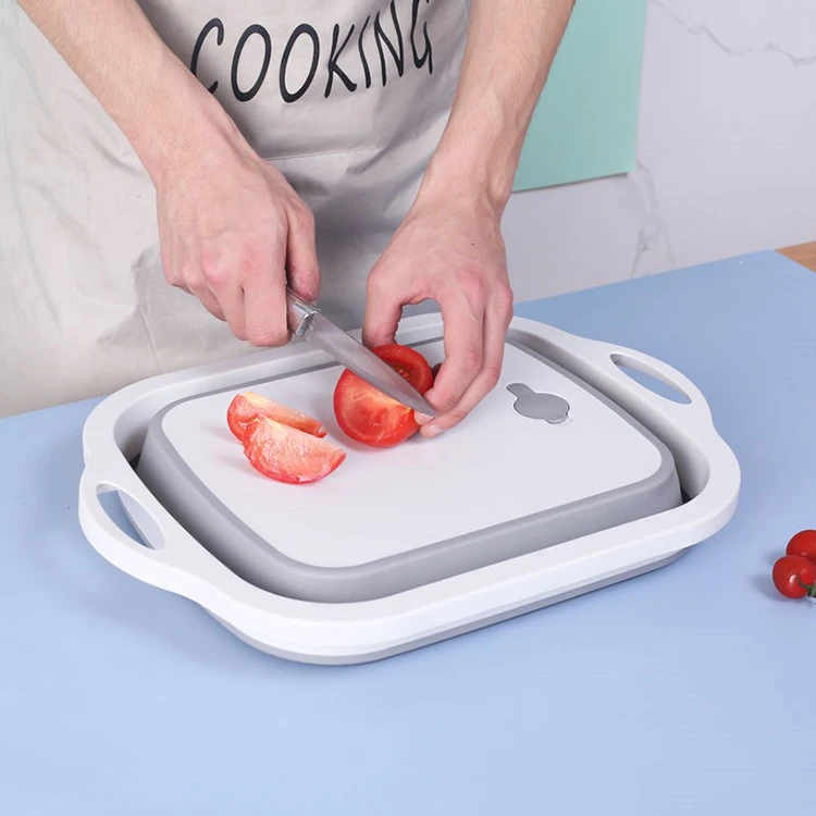 Portable eco-friendly Collapsible Plastic Chopping Cutting Board With Colander