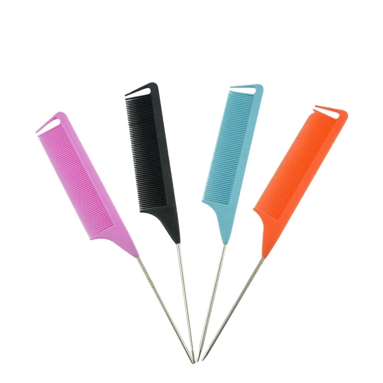 Metal Heat Resistant ABS Personalized Comb Black Private Label Custom Comb Set Logo Rat Tail Parting Carbon Fiber Salon Combs