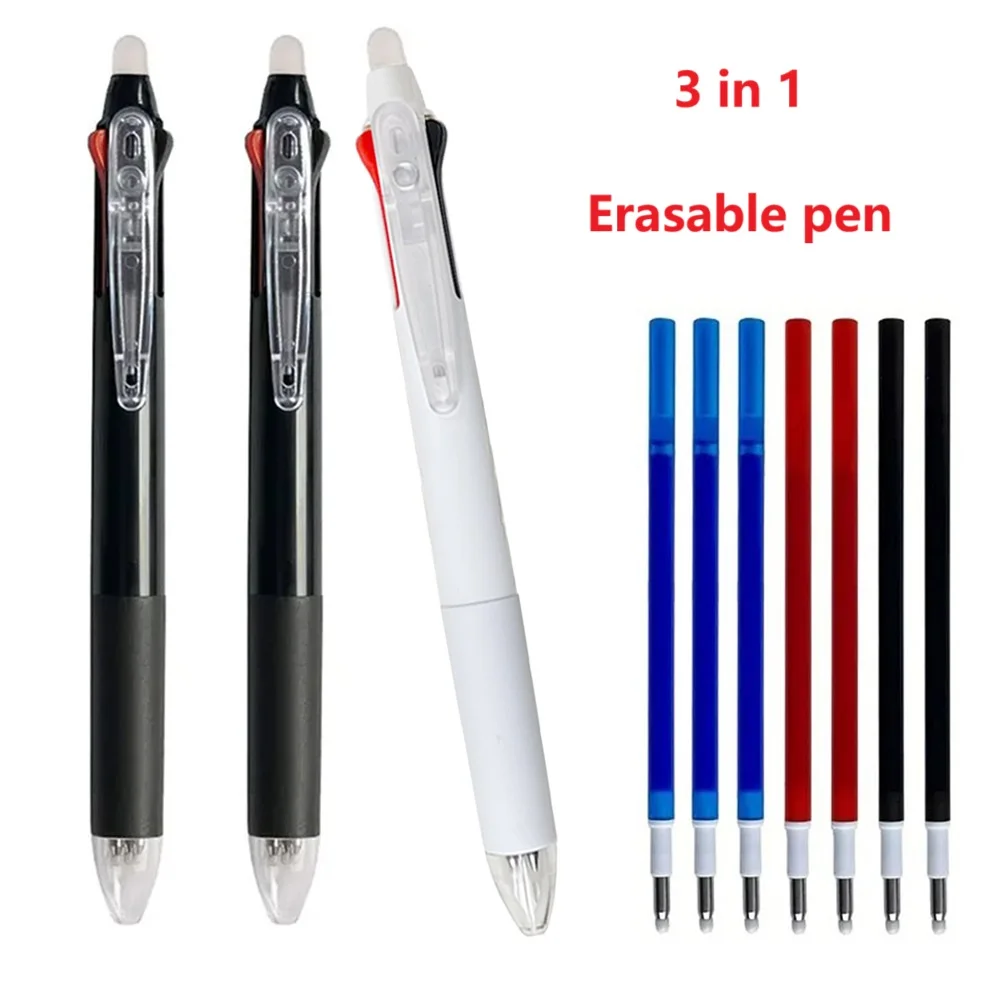 3 in 1 Erasable pen Multi-function erasable Gel Pens 0.5mm Red Black Blue multi-color heat erasable ball pen School supplies