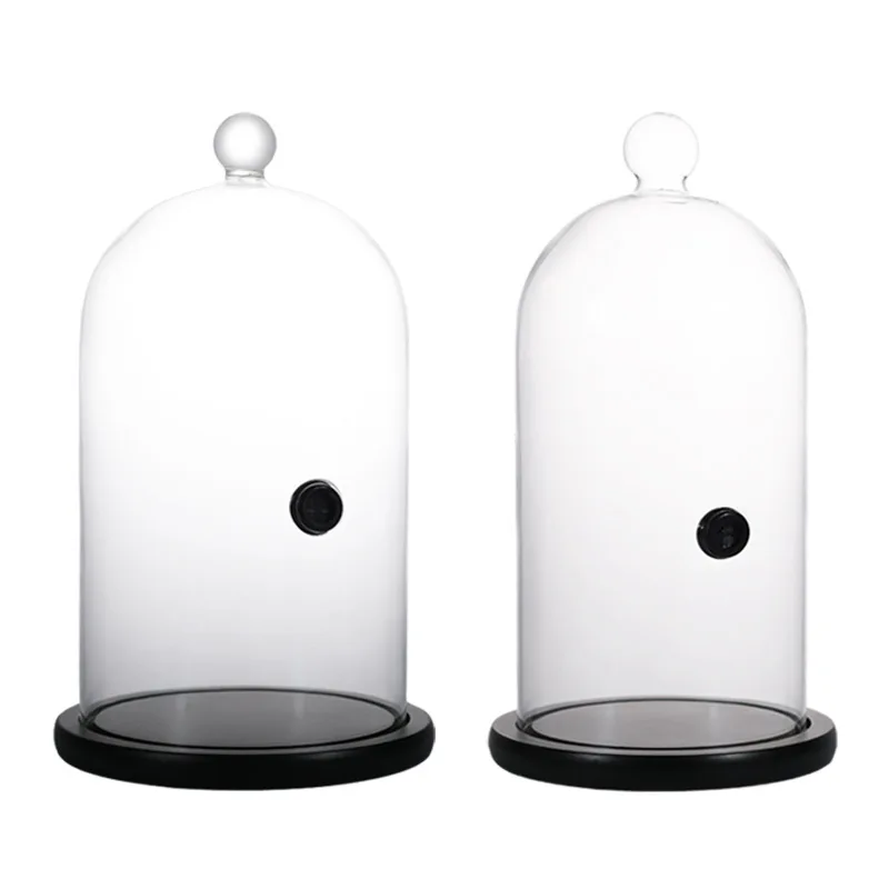 Smoking Cloche For Food Drinks With Wood Base Cocktails Smoke Infuser Glass Dome for Smoker Gun Clear dome cover
