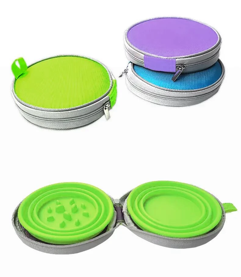 Portable Travel Dog Bowls Collapsible Silicone Twin Bowls with Zipper Case 2 in 1 Pets Food and Water Feeder Bowl