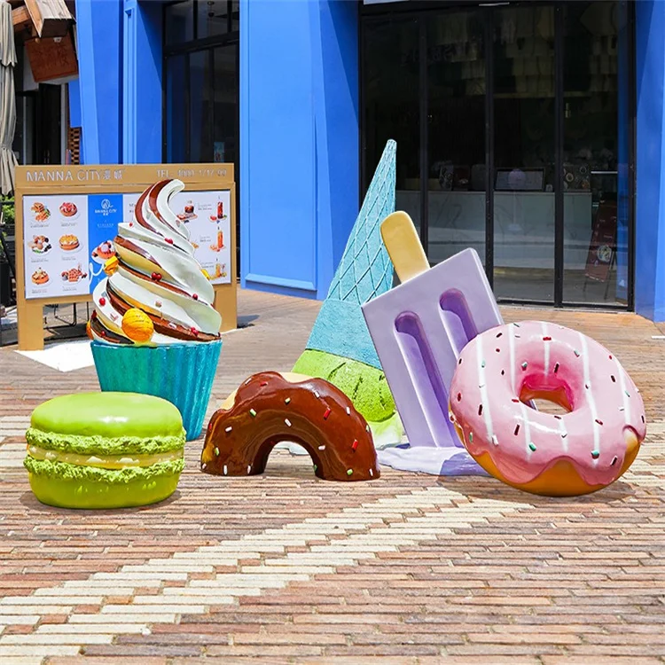 Outdoor Decor Giant Ice Cream Sculpture Props Fiberglass Dessert Statue for Summer Decoration