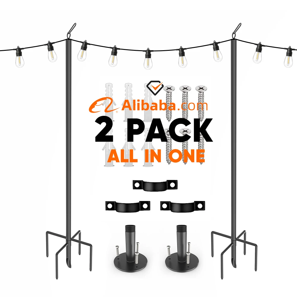 Outside Hanging Steel Deck Lighting Stand 2 Pack Outdoor String Light Poles for Deck Garden Holiday Wedding