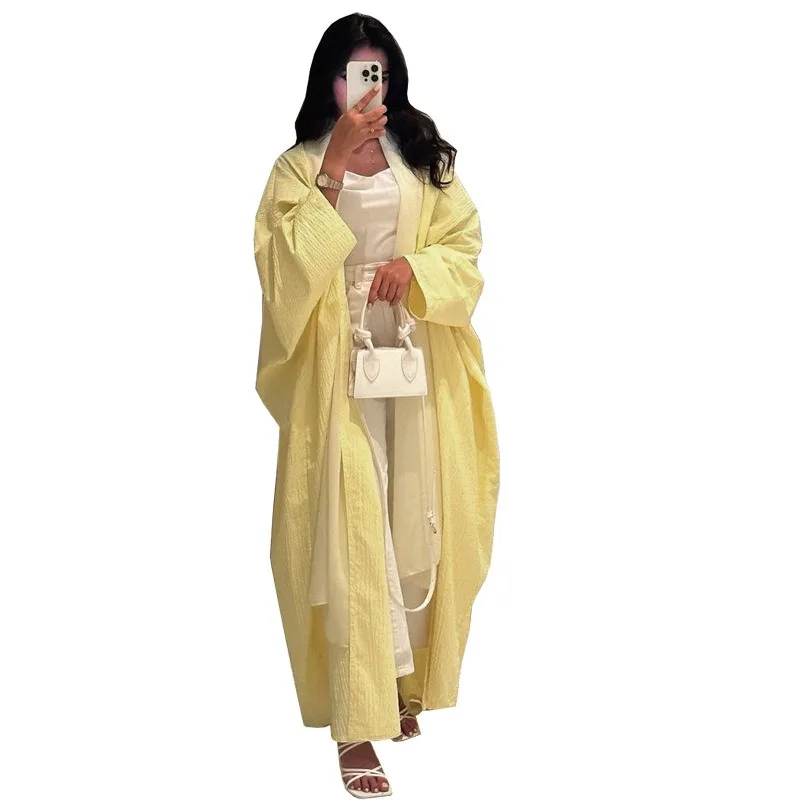 Middle east dubai muslim women islamic clothes solid color bat sleeve kaftan dress cardigan abaya