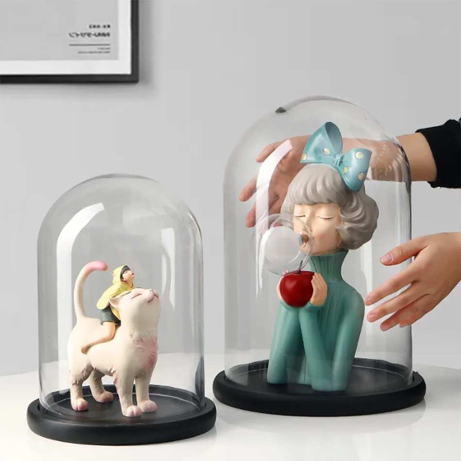 Display Decorative Custom Wholesale Glass cloche bell Dome With  wooden base bell dome with cork cloche glass dome