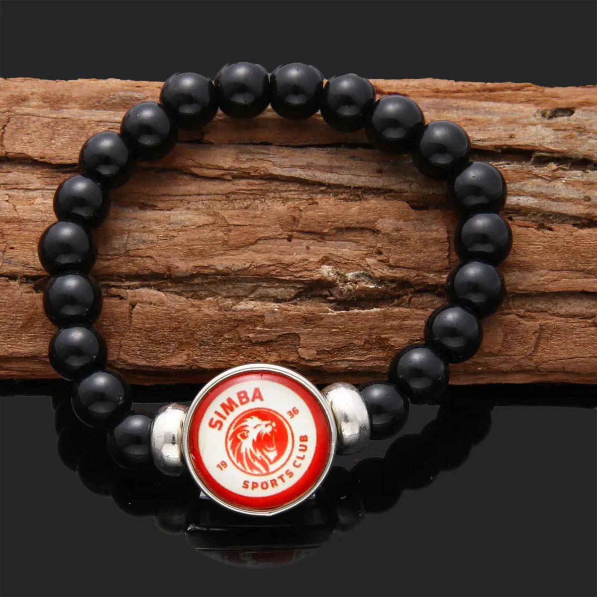 Tanzania simba and yanga football team LOGO luminous 18mm glass 8mm black beads bracelet