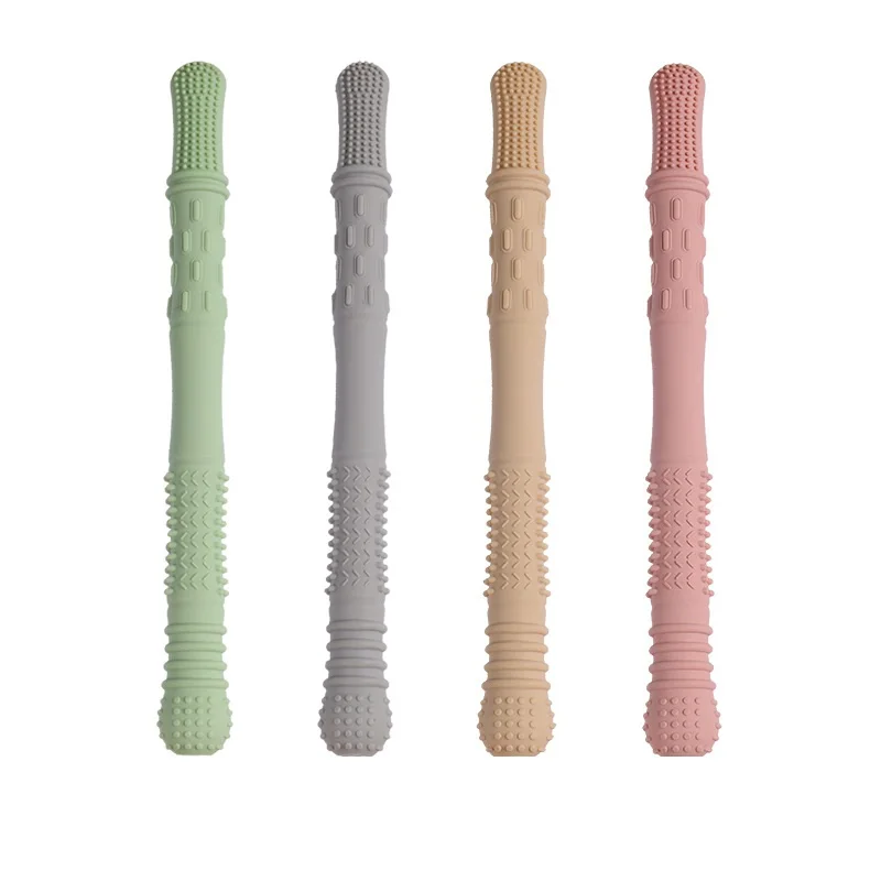 Customized New Soft Silicone Baby Soothing Chewing Tube Food Grade Safety Stick Baby Tether Straw Kid Gift Sensory Toys