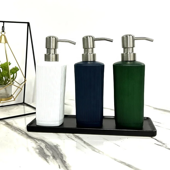 Bathroom clear green blue  glass shampoo bottles lotion soap Liquid Soap Dispenser bottles with stainless steel  pump