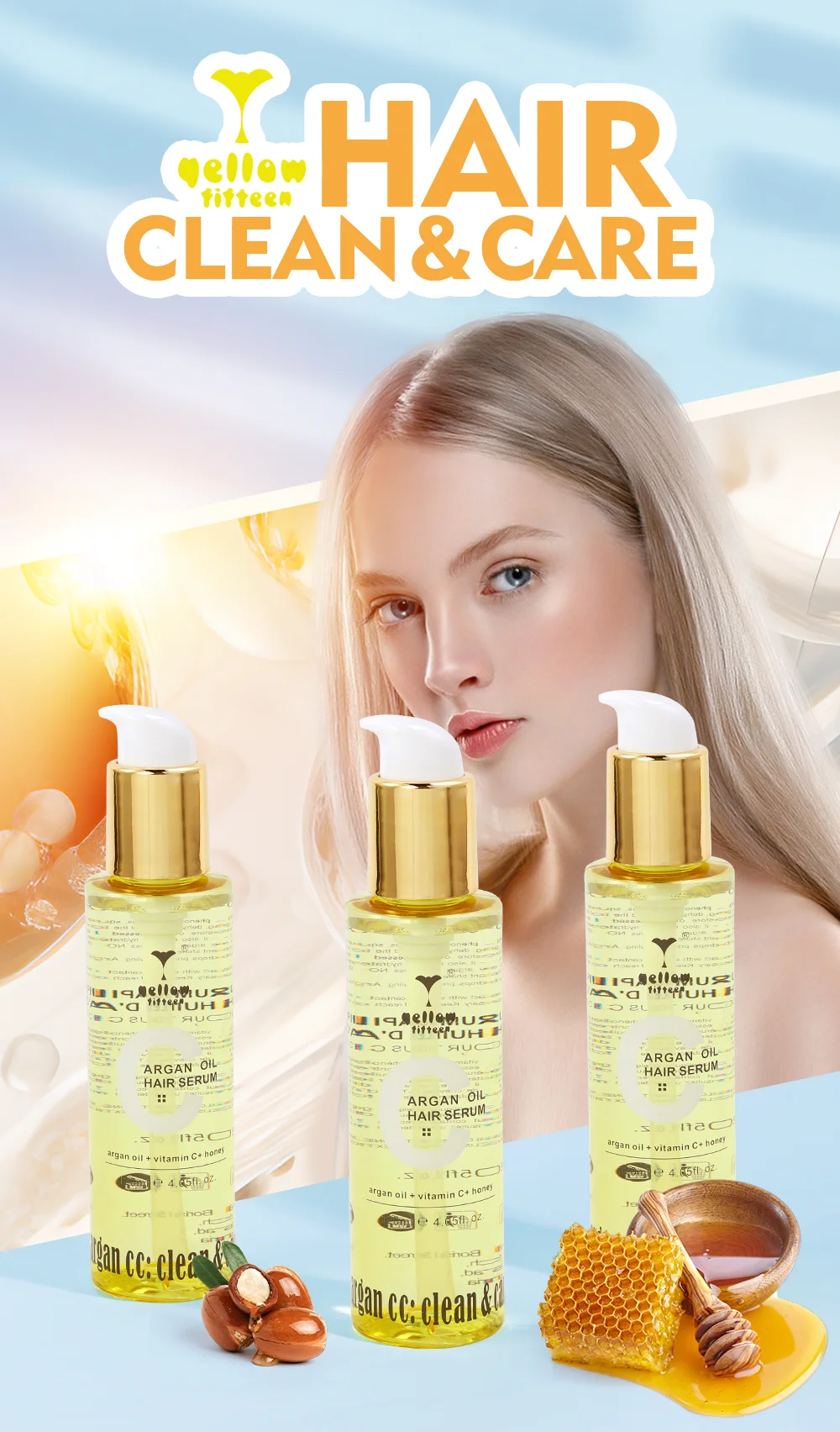 Low Price Yellow Fifteen Argan CC argan oil vitamin C honey hair oil serum