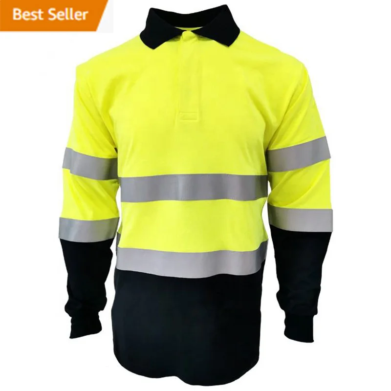 Custom Reflect Workwear Hivis T-shirt Hi Vis Polo T Shirt Construction Roadway Reflective Clothing Long Sleeve Safety Work Shirt