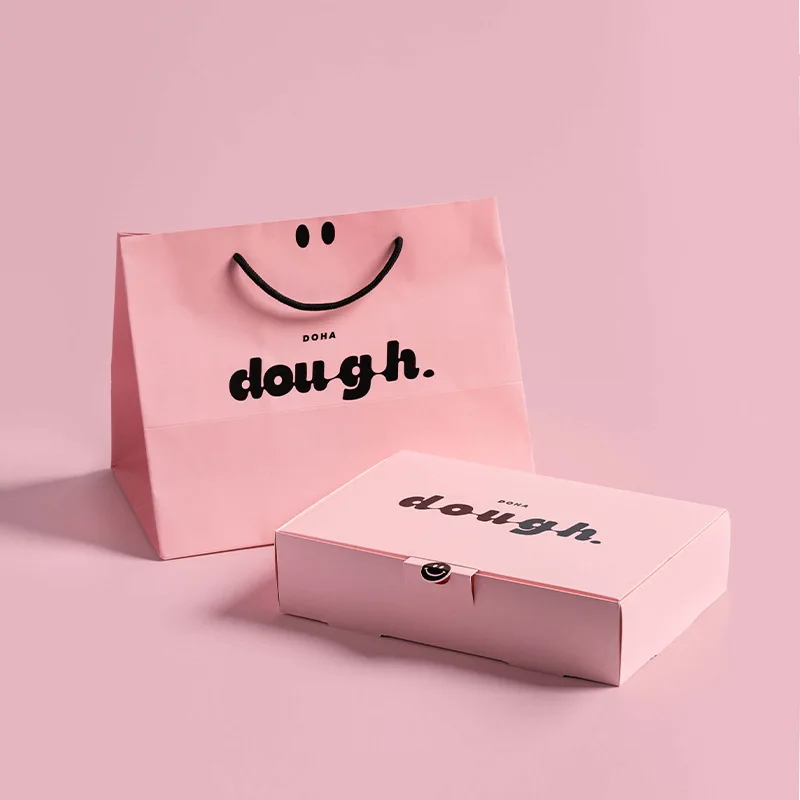 Wholesale Custom Logo Bakery Packaging Food Grade Pink Paper Mochi Donut Packaging Cookie Dough Delivery Cookie Boxes With Bags