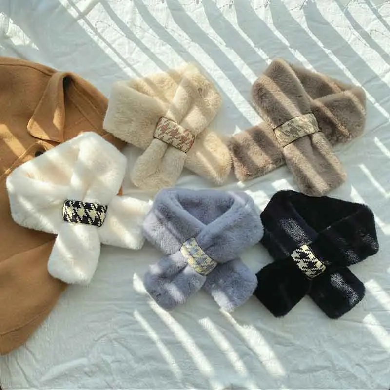 Fashion Style Children Scarf Fashion Plush Stitching Collar Winter Baby Boys Girls Warm Cross Ladies Collar