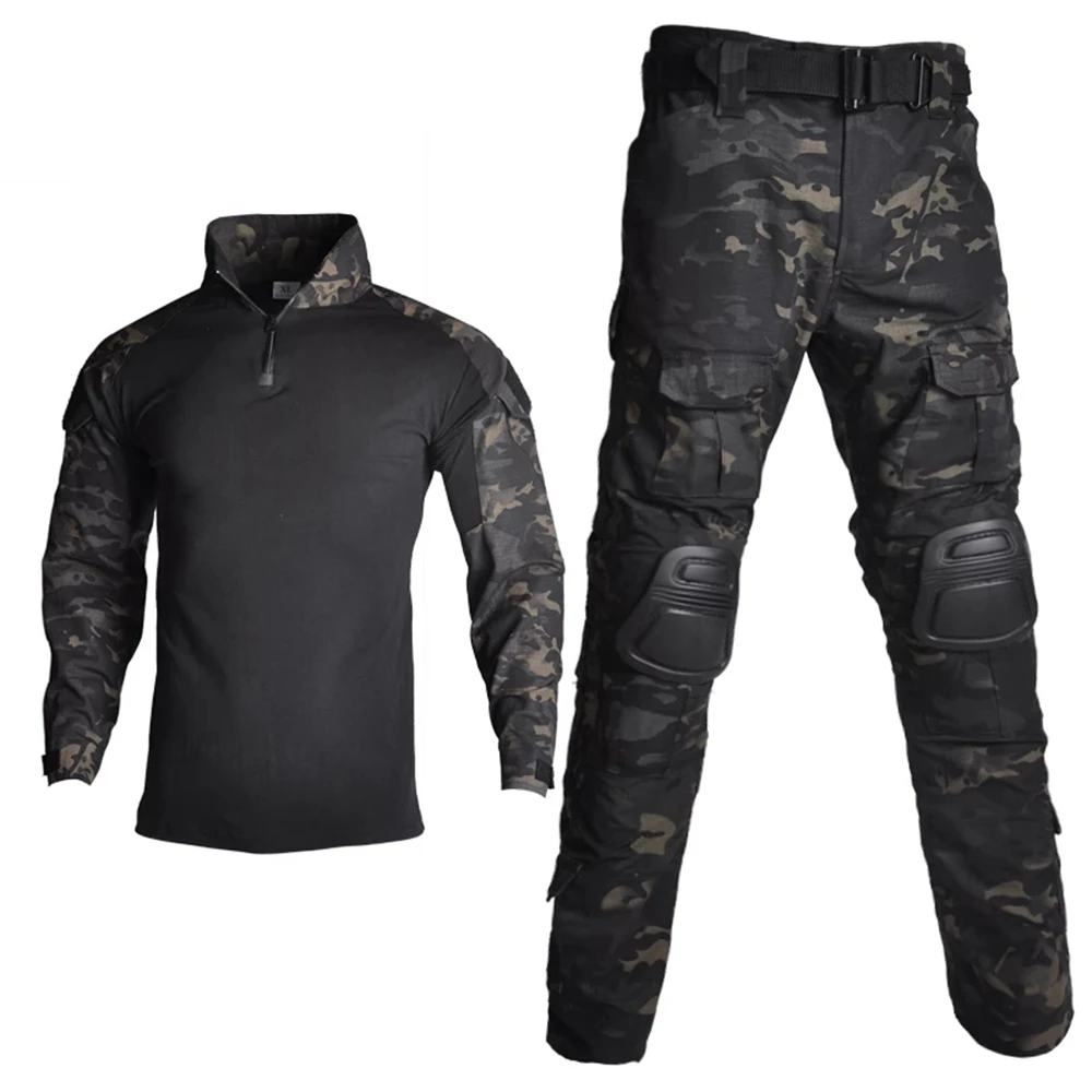 BDU тактическая камуфляжная Военная Униформа мужская одежда армии США страйкбол военная боевая рубашка + брюки-карго наколенники