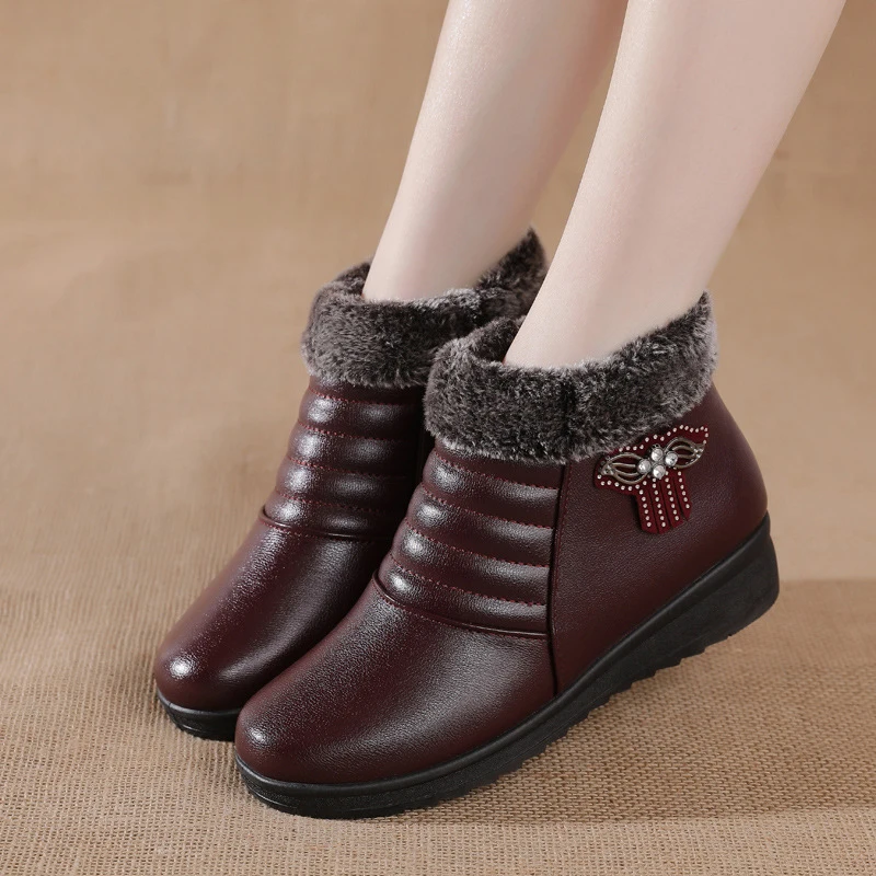 Winter Mother Women Plush Cotton Fashion Winter Shoes Warm Comfort Waterproof Casual Snow Boots