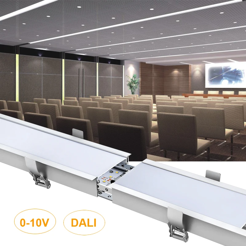 Custom Ceiling Recessed LED Linear Light 20W-80W Linear LED Lighting with Dali System Aluminum PR for Office Use