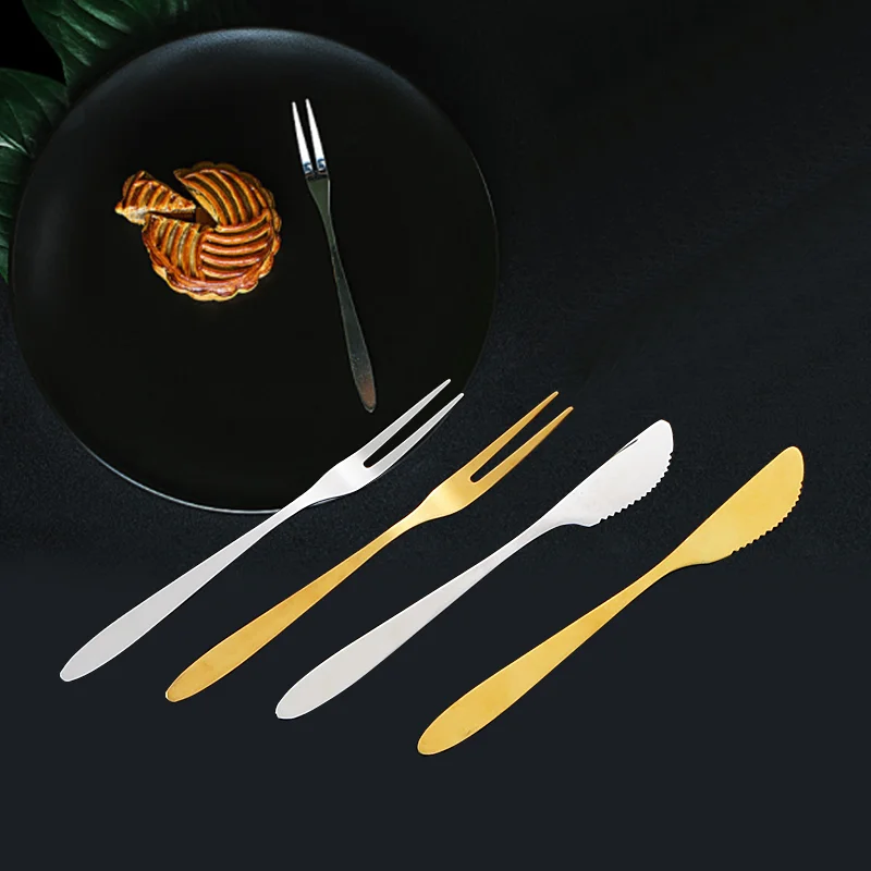 Reusable stainless steel dessert cake knife and fork family hotel with small fork