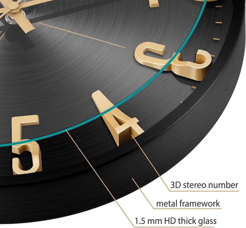 12 inch Modern simple metal luxury 3D number Radio Control Wall Clock  silent round black custom atomic aluminum clock