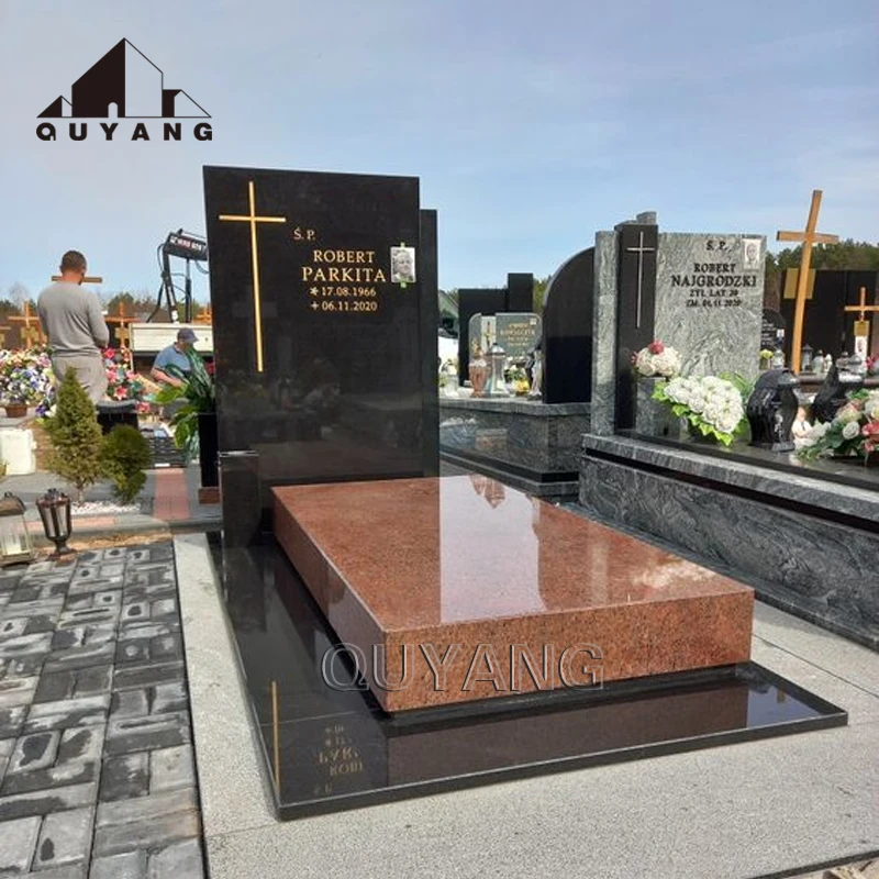 QUYANG Western Style Simple Deceased Grave Stone Cemetery Headstone Design White Granite Cross Tombstone Monument