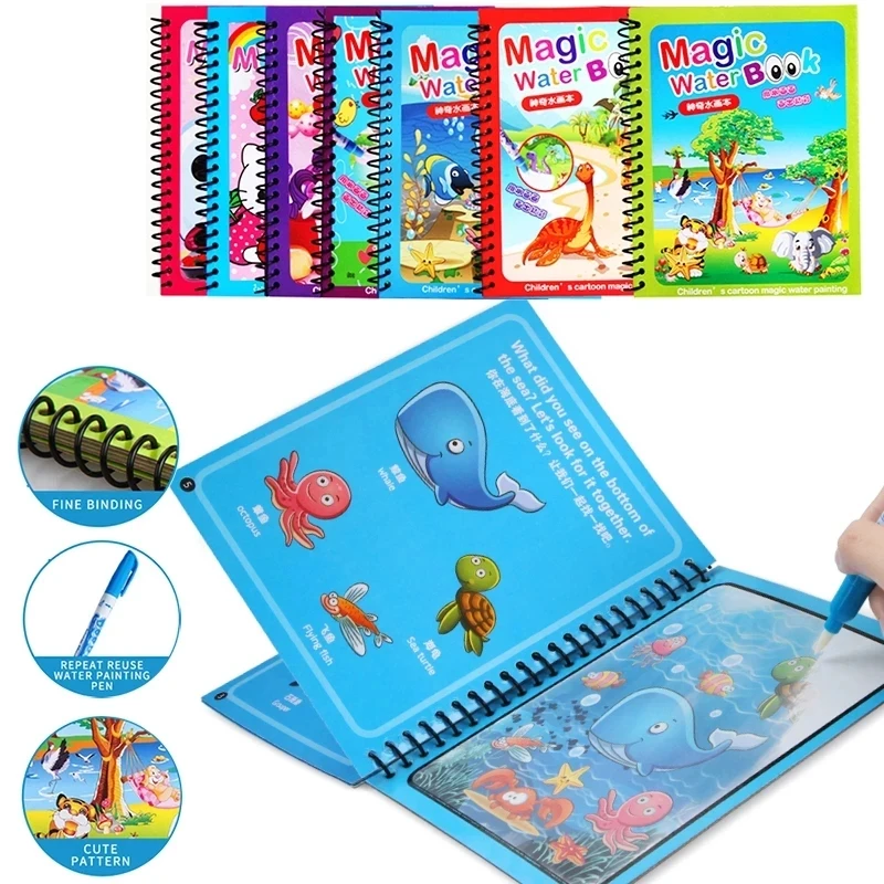Educational Toy Reusable Doodle Mat Magic Water Drawing Book for Kids Opp Bag Cartoon Picture Water Books 5 to 7 Years /
