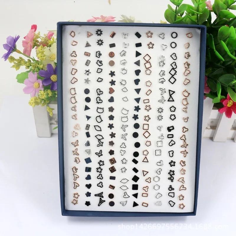100 Pairs Geometry Square Triangle Plastic Earrings Anti-allergic Silver Gold Earrings Stud Earrings