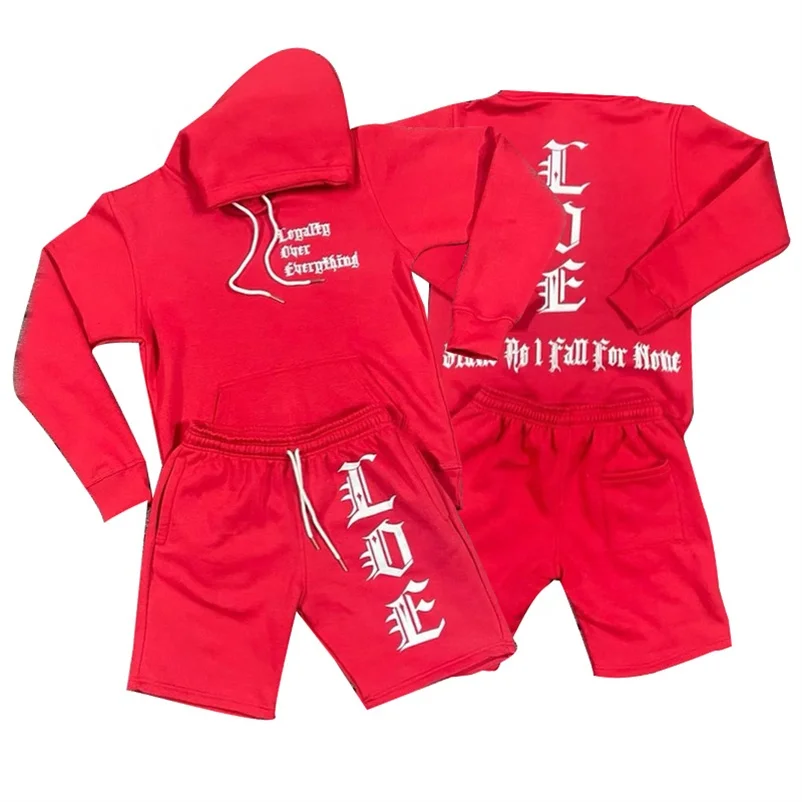 Dongguan city streetwear sweatsuit men custom 2 piece summer shorts tracksuits and hoodie jogger set