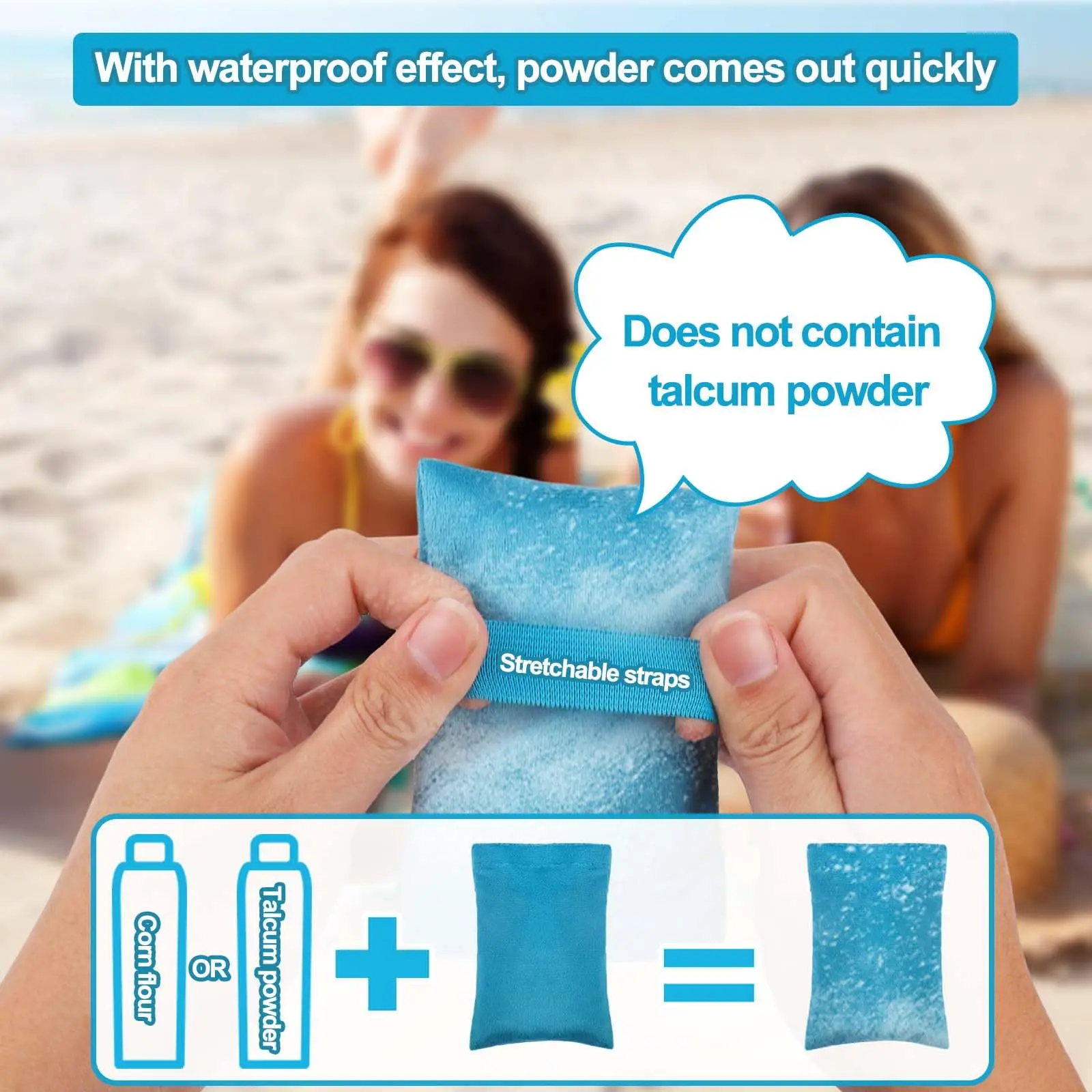 Sand Remover for Beach Sand Removal Bag Powder Pouch Sand Remover Brush Beach Vacation Camping Essentials Talc-Free
