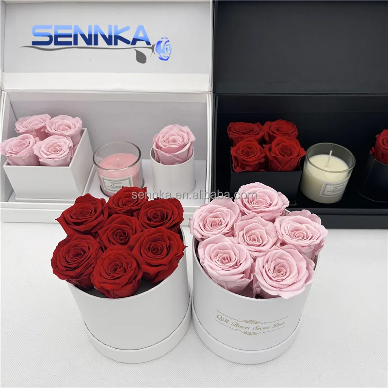 Factory directly Preserved roses with scented Candle box wholesale preserved flowers long lasting roses for Valentines day