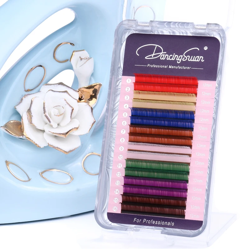 DancingSwan Wholesale Red Purple Blue Pink White Brown Flu Color False Individual Eyelash Extension Silk Russian Volume Lashes