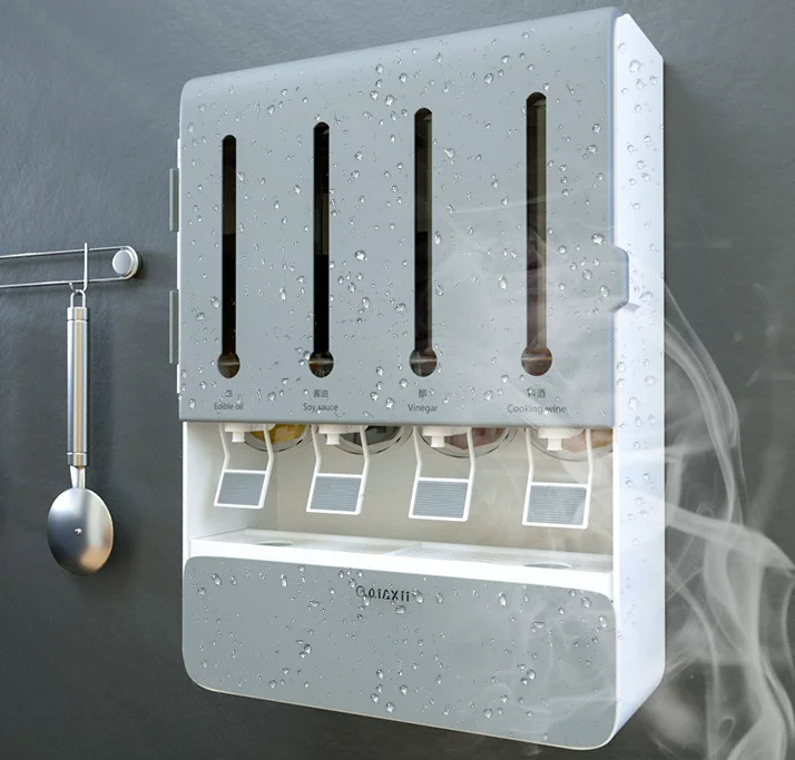 Wall Mount Spice Rack Sugar Bowl Salt Shaker Organizer Seasoning Container Spice Boxes Kitchen Supplies kitchen Storage Set