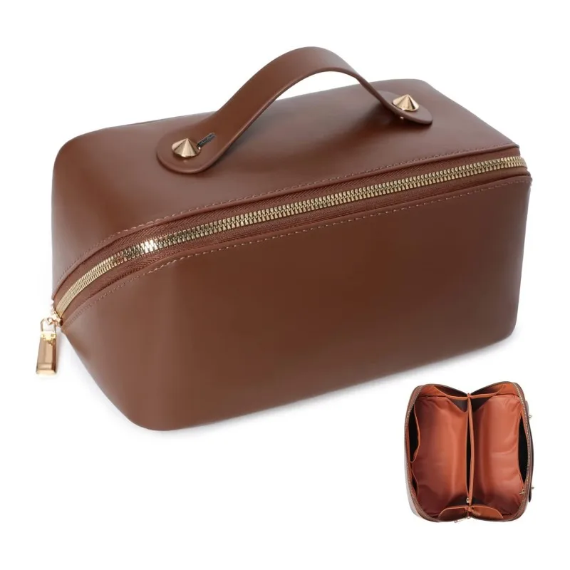 Большая открывающаяся косметичка портативный косметический Органайзер из искусственной кожи сумка для туалетных принадлежностей женщин и девочек