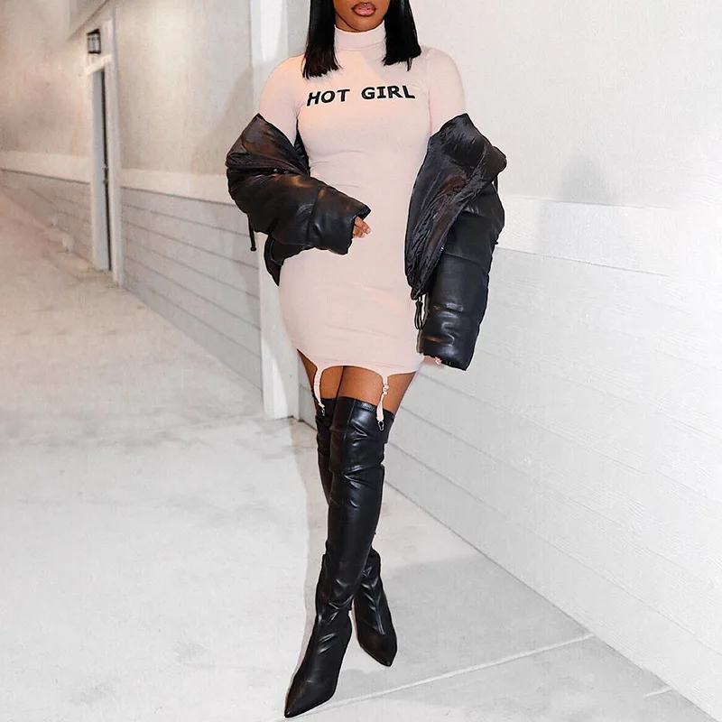 
wholesale high strechy knit casual sundress one piece thum holes long sleeve sets outdoor shiny mini dress for women 