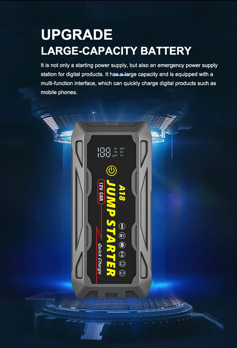 IP66 waterproof 20000mah high power car battery jump starter emergency kit 3000a peak portable auto booster with smart clip