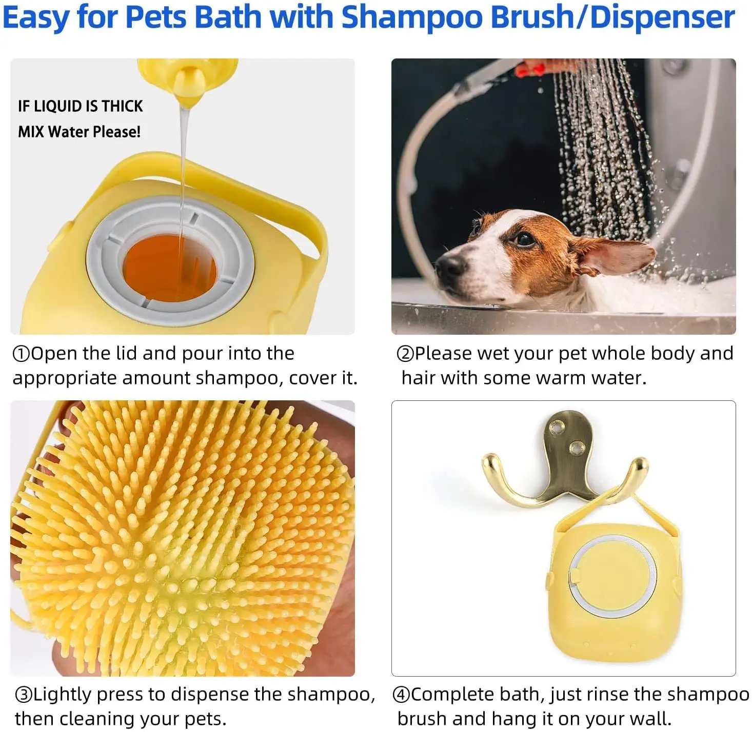 Multi- functional design Pet cleaning grooming tool 2 in 1 dog bath brushes Square massage shampoo dispenser Puppy body brush