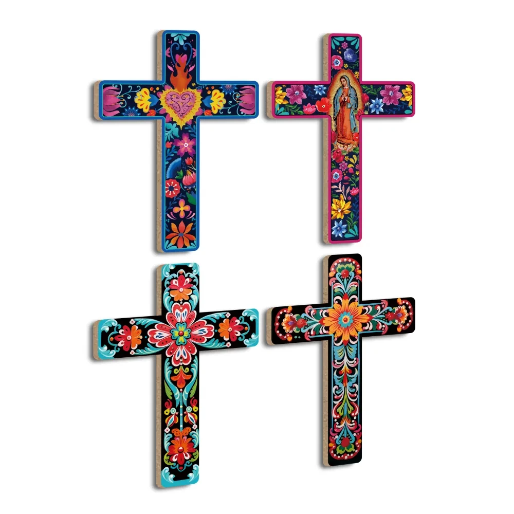 Mexican Crucifixion Shape Wooden Wall Sign Jesus Wood Art Cross Mexican Christianity Gift Home Decor
