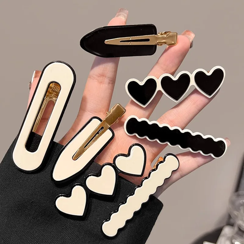 Black White Chess Girls Hair Pin Accessories Claw Women Extensions Seamless Crease Less No Bend Duck Hair Clips