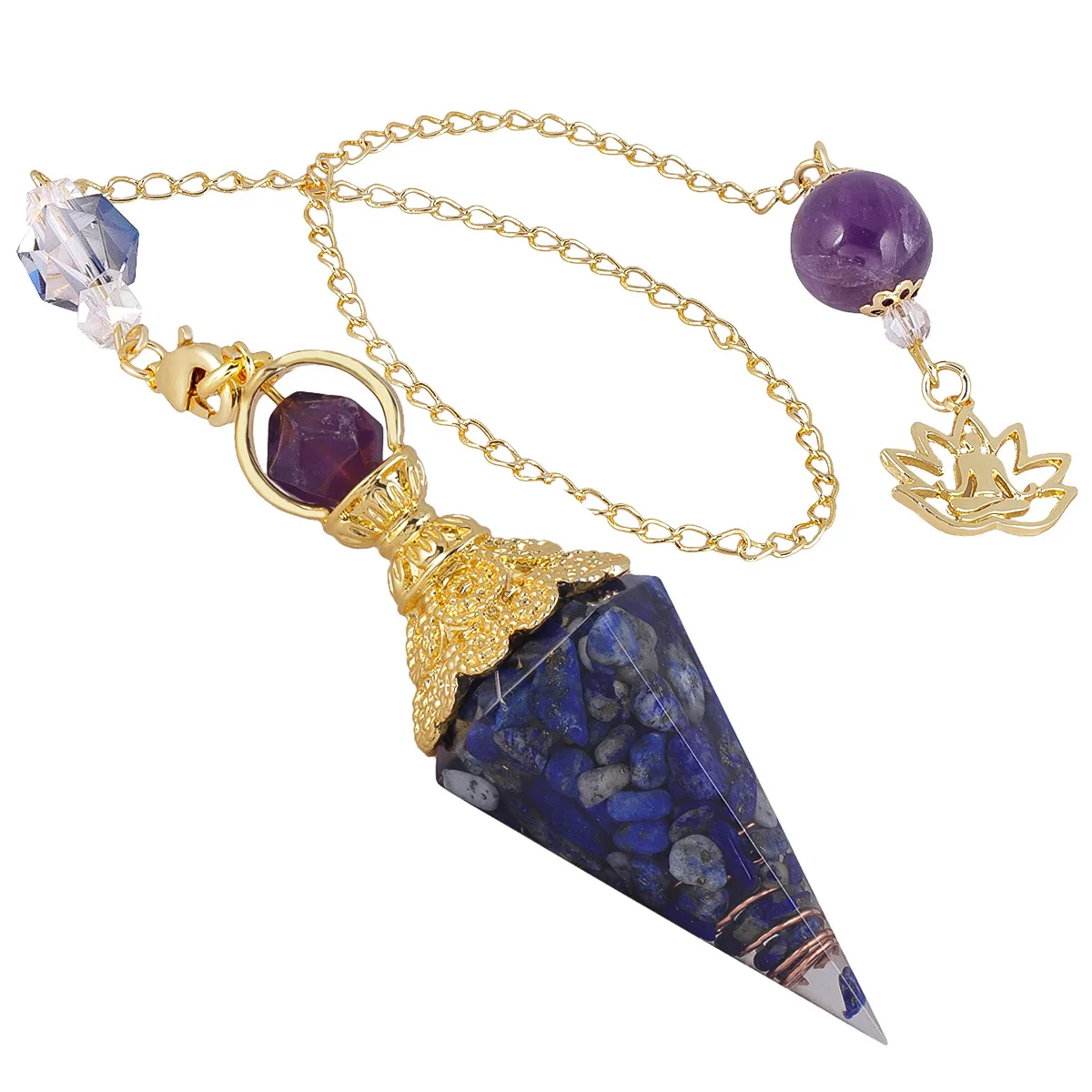 Factory Price Wholesale Lapis Lazuli Gemstone Dowsing Crystal Divination Pendulum Healing Stone Hexagon Gemstone Pendulum