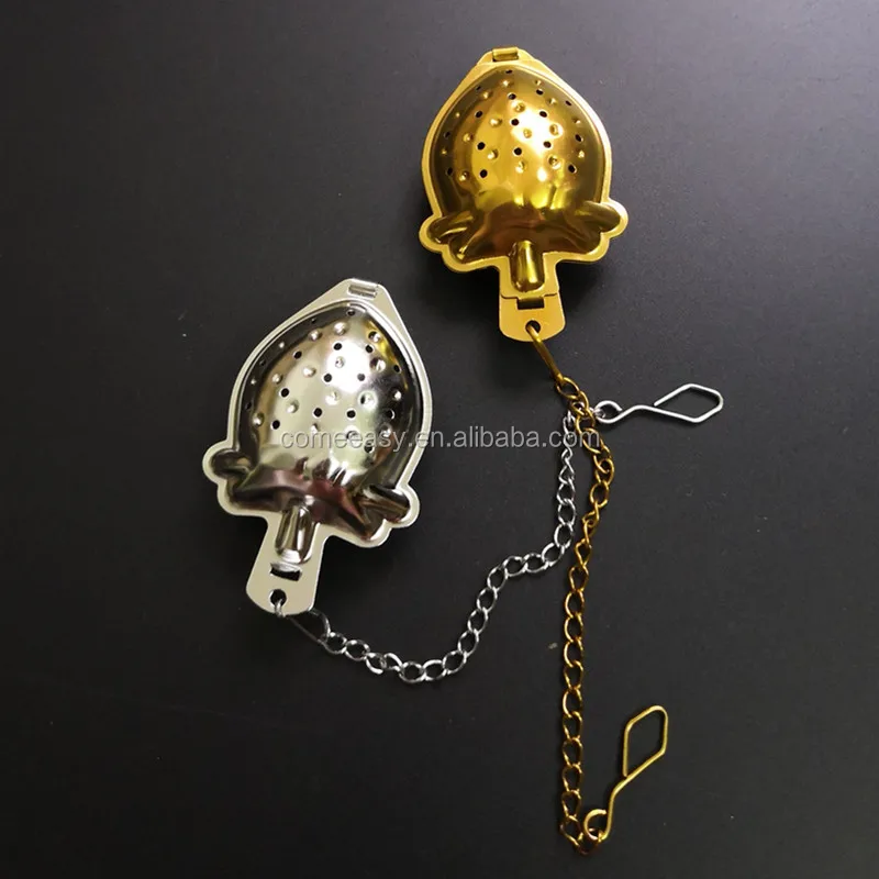 kitchen accessories  304 stainless steel gold plating strawberry shaped tea strainer