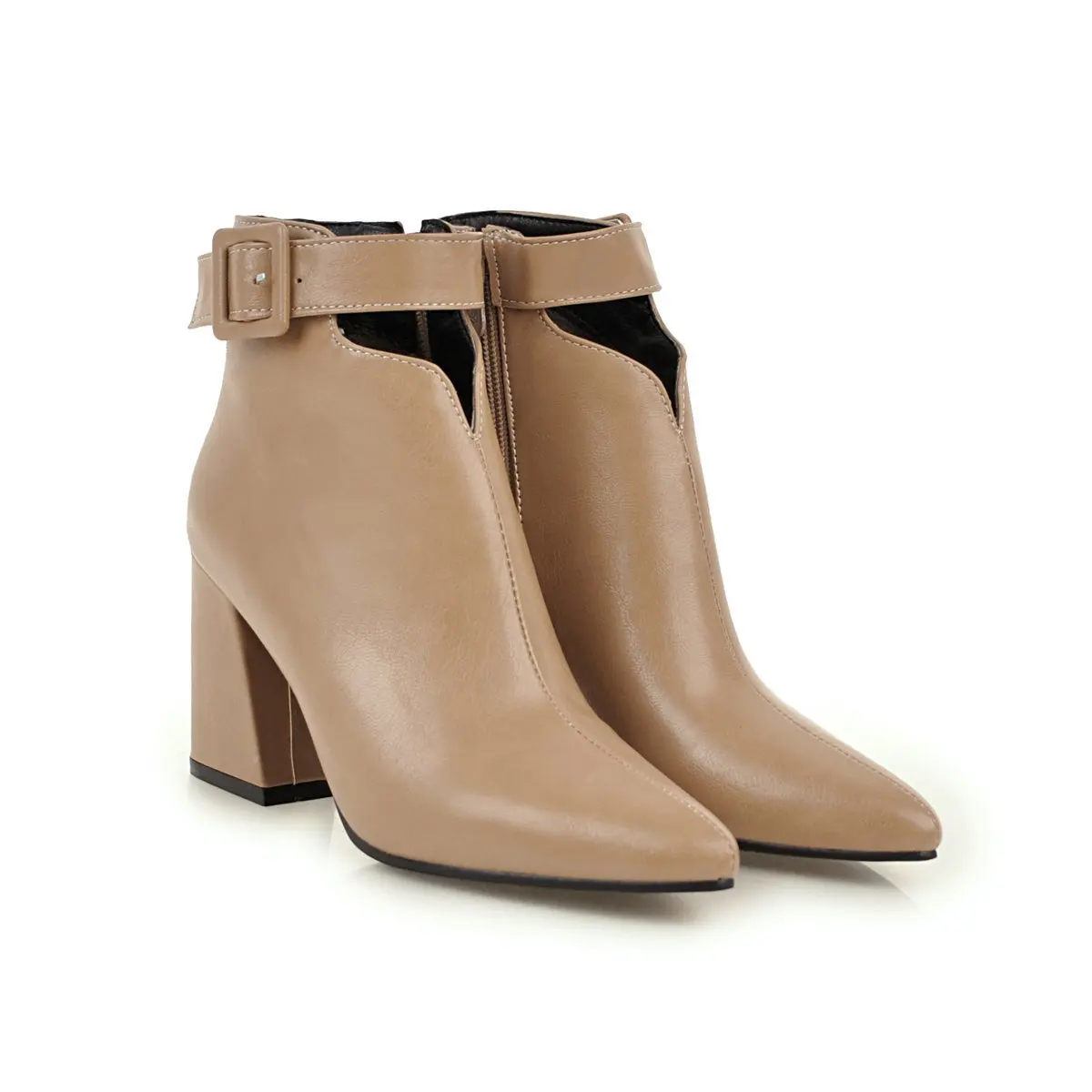 Women New Short Boots Brown High Heels Women Boots Pointed Belt Buckle Roman Style Winter Ankle Boots Thick Heel Ladies