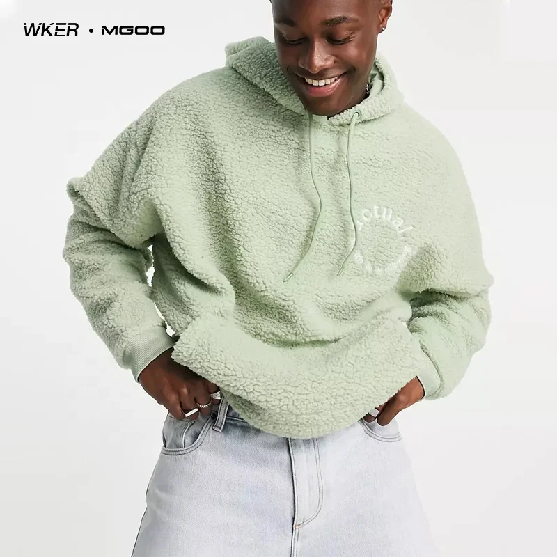 WKER Толстовка большого размера Тедди Борг с большой спинкой зеленая вышивка на шнурке капюшон для мужчин