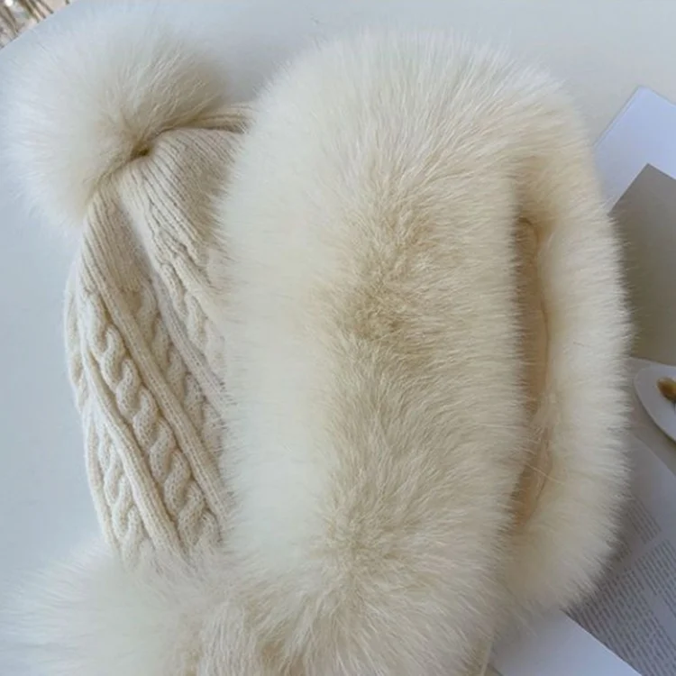 Korea Cute Plush Cap Popular Warm Winter Thickened Ear Protection Wool Knitted Hat Kawaii Cap For Girls women