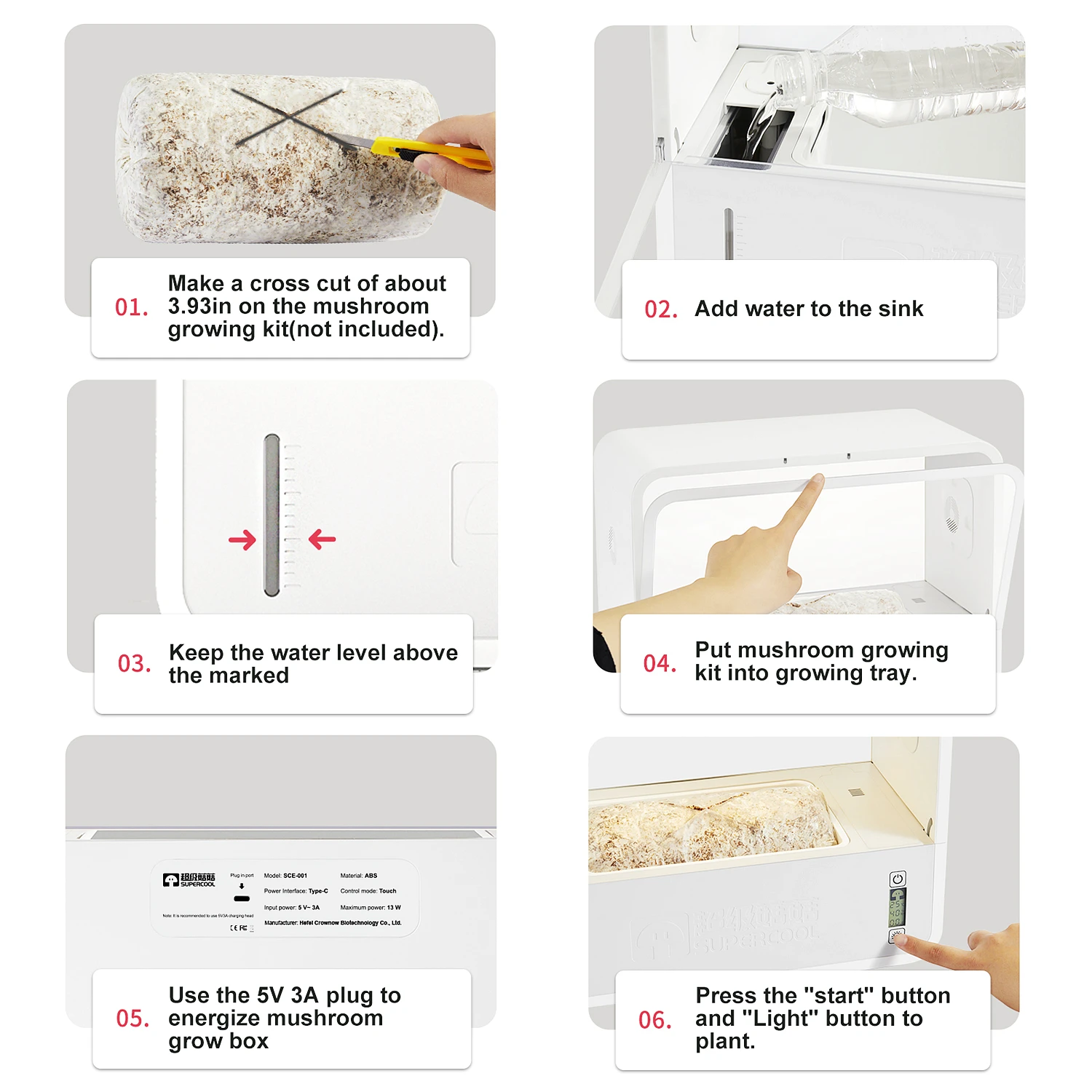 Small Indoor Hydroponic Mushroom Grow Kit ABS Time Temp. Humidity Lighting & Fanning-Control Temp. Humidity Lighting Control